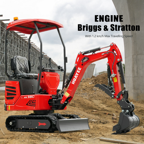 HUAYEE HY14C | 1.4-Ton Mini Excavator, Briggs & Stratton 13.5HP, Swing Boom & Hydraulic Thumb