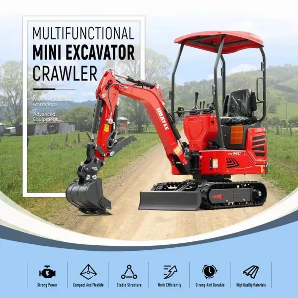 HUAYEE HY14C | 1.4-Ton Mini Excavator, Briggs & Stratton 13.5HP, Swing Boom & Hydraulic Thumb