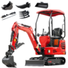 1 HUAYEE HY14C 1.4T Mini Excavator 13.5HP Briggs & Stratton Gas Engine with 5 Attachments