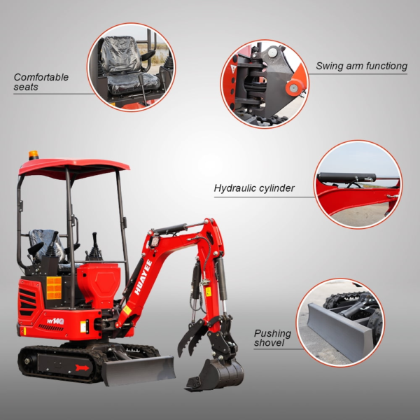 10 HUAYEE HY14G 1.4T Mini Excavator 14HP Kubota Diesel Engine with Hydraulic Thumb