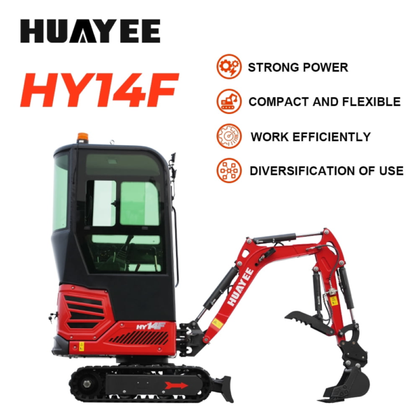 10 HUAYEE HY14F 1.4T Mini Excavator with Cab 13.5HP Briggs & Stratton Gas Engine