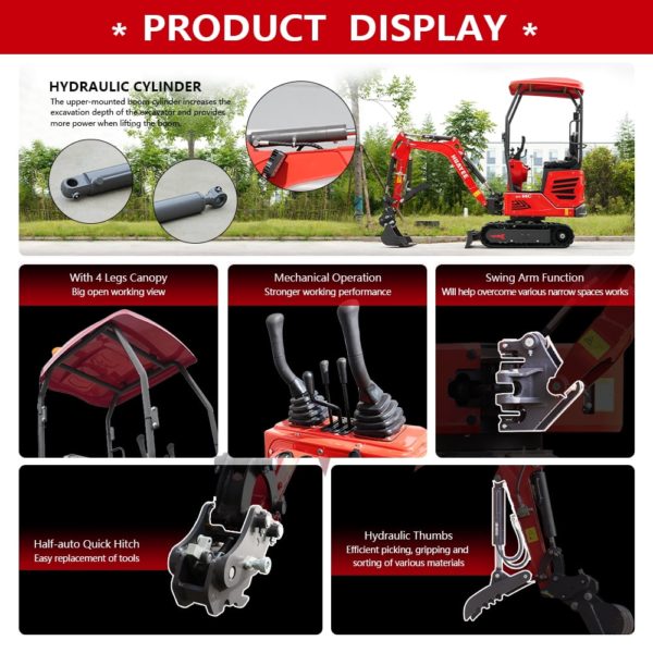 10 HUAYEE HY14C 1.4T Mini Excavator 13.5HP Briggs & Stratton Gas Engine with 5 Attachments