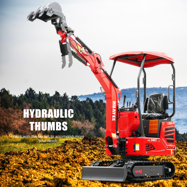 11 HUAYEE HY14C 1.4T Mini Excavator 13.5HP Briggs & Stratton Gas Engine with 5 Attachments
