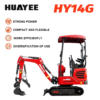 2 HUAYEE HY14G 1.4T Mini Excavator 14HP Kubota Diesel Engine with Hydraulic Thumb