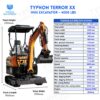 5 TYPHON TERROR XX 4000 lb Mini Excavator 20.4HP Kubota D902 Diesel Engine