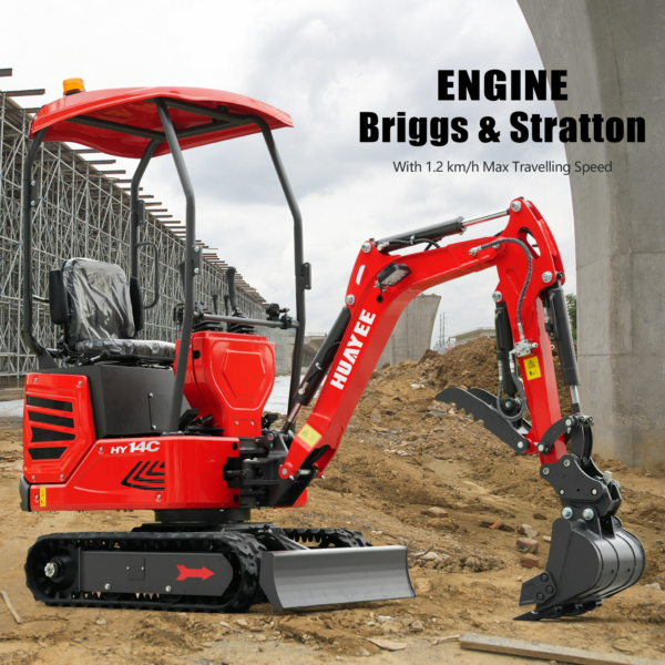 5 HUAYEE HY14C 1.4T Mini Excavator 13.5HP Briggs & Stratton Gas Engine with 5 Attachments