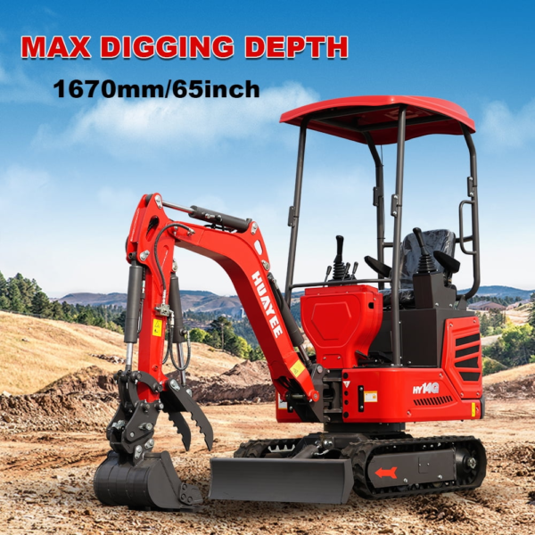 7 HUAYEE HY14G 1.4T Mini Excavator 14HP Kubota Diesel Engine with Hydraulic Thumb