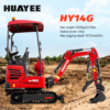 8 HUAYEE HY14G 1.4T Mini Excavator 14HP Kubota Diesel Engine with Hydraulic Thumb