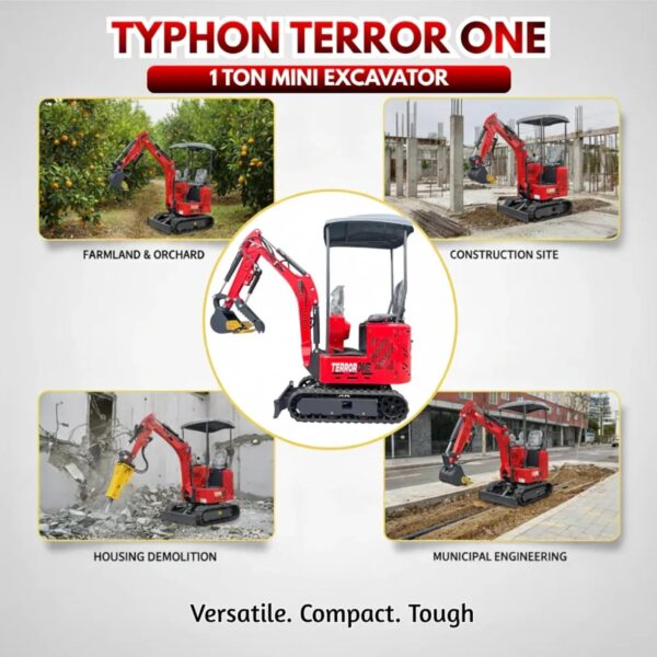 8 TYPHON TERROR ONE STORM 1T Mini Excavator 13.5HP Briggs & Stratton Engine with Canopy