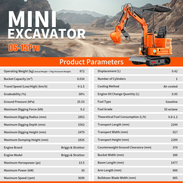 8 MachPro 1.2T Mini Excavator 13.5HP Briggs & Stratton Gas Engine with Pilot Control