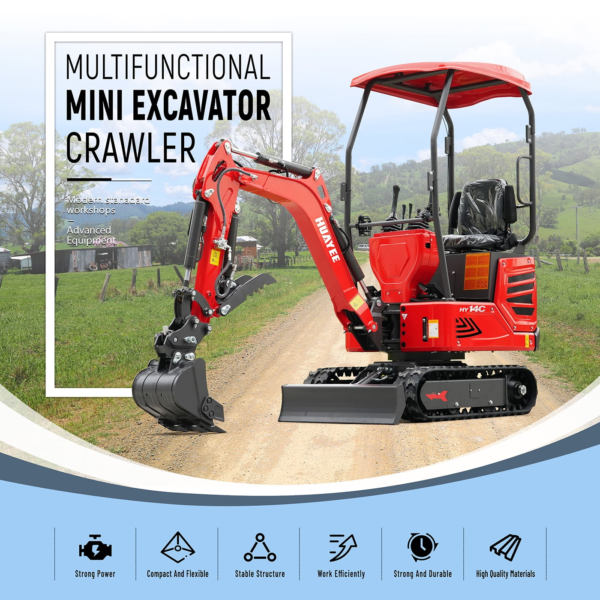 8 HUAYEE HY14C 1.4T Mini Excavator 13.5HP Briggs & Stratton Gas Engine with 5 Attachments